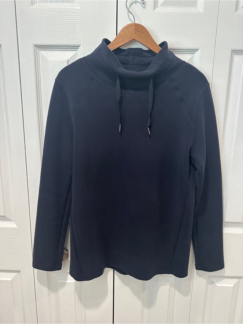 SPANX Navy Funnel Neck Pullover Sweatshirt